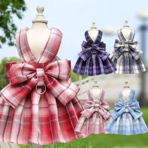 Dog Plaid Dress Thin Dacron Pet Harness